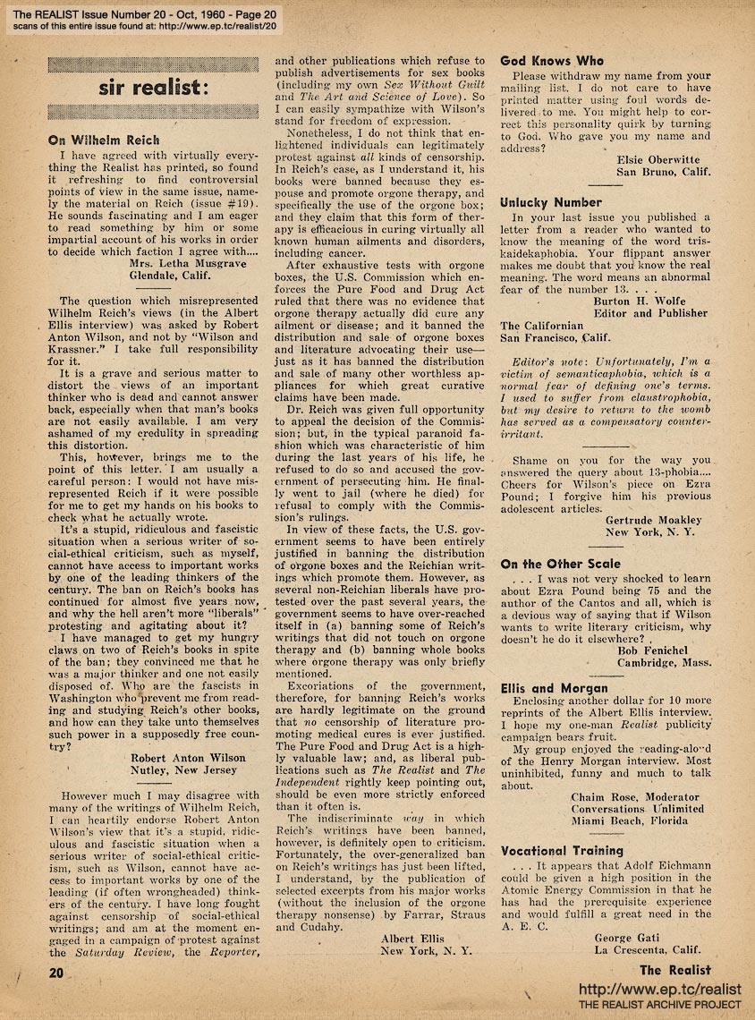 SIR REALIST (The Realist, Issue No. 20, October 1960)